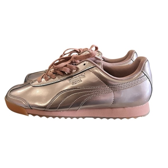 Puma Women’s 8.5 Metallic Rose Pink Lace Up Roma Fashion Sneaker - Picture 3 of 7